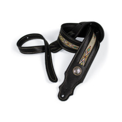 Franklin 2 Inch Padded Black Leather with Natural Hitch Weave Concho Guitar Strap