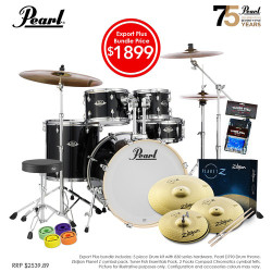 Pearl Export Plus 22inch Fusion Plus Drum Kit Package Jet Black with Hardware, Throne, Cymbal Pack, Sticks and Accessories
