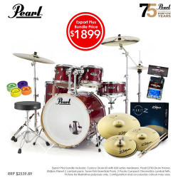 Pearl Export Plus 22" Fusion PLUS Drum Kit Package Burgandy with Hardware, Throne, Cymbal Pack, Sticks and Accessories