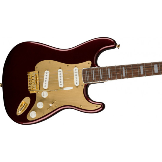 Fender Squier 40th Anniversary Stratocaster Gold Edition Laurel Fingerboard Gold Anodized Pickguard Ruby Red Metallic