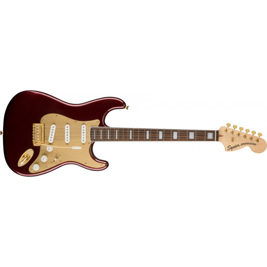 Fender Squier 40th Anniversary Stratocaster Gold Edition Laurel Fingerboard Gold Anodized Pickguard Ruby Red Metallic